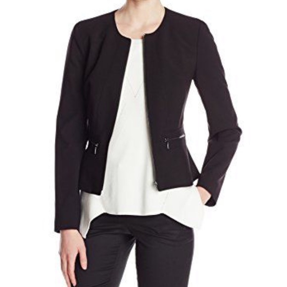 Calvin Klein Collarless Peplum Blazer 